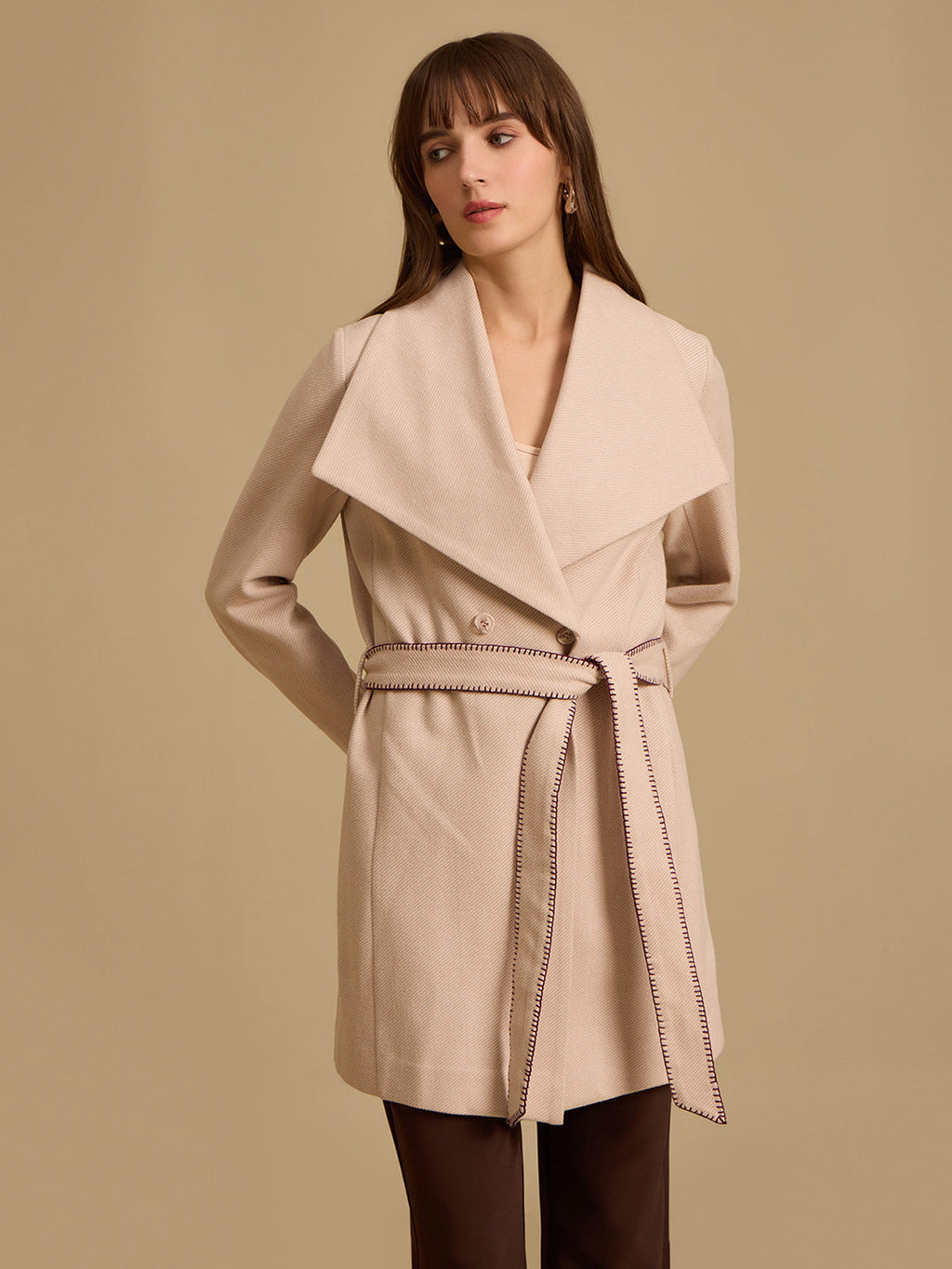 Twill Felt Overocat With Belt