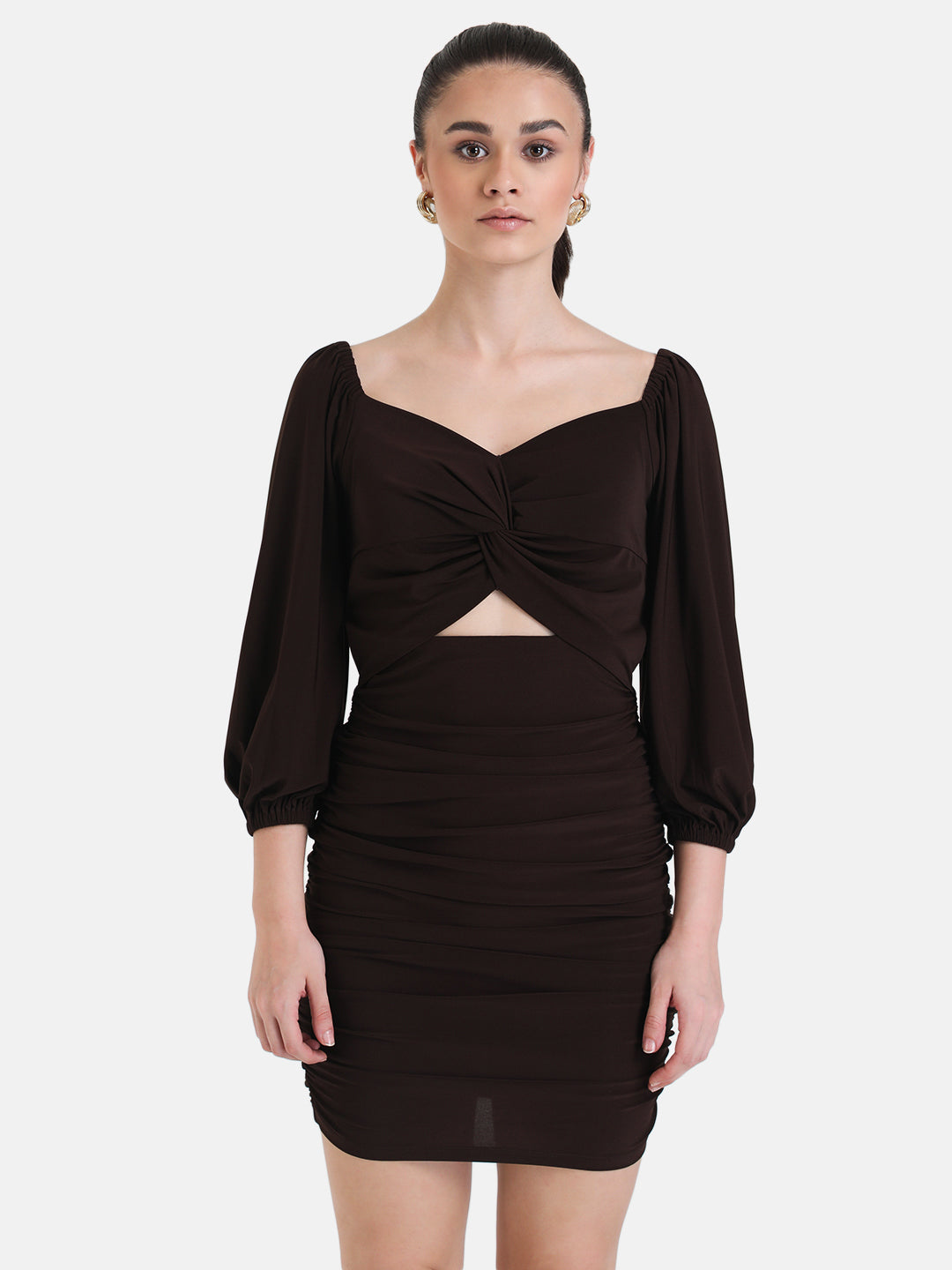 Ruched Mini Dress With Front Knot