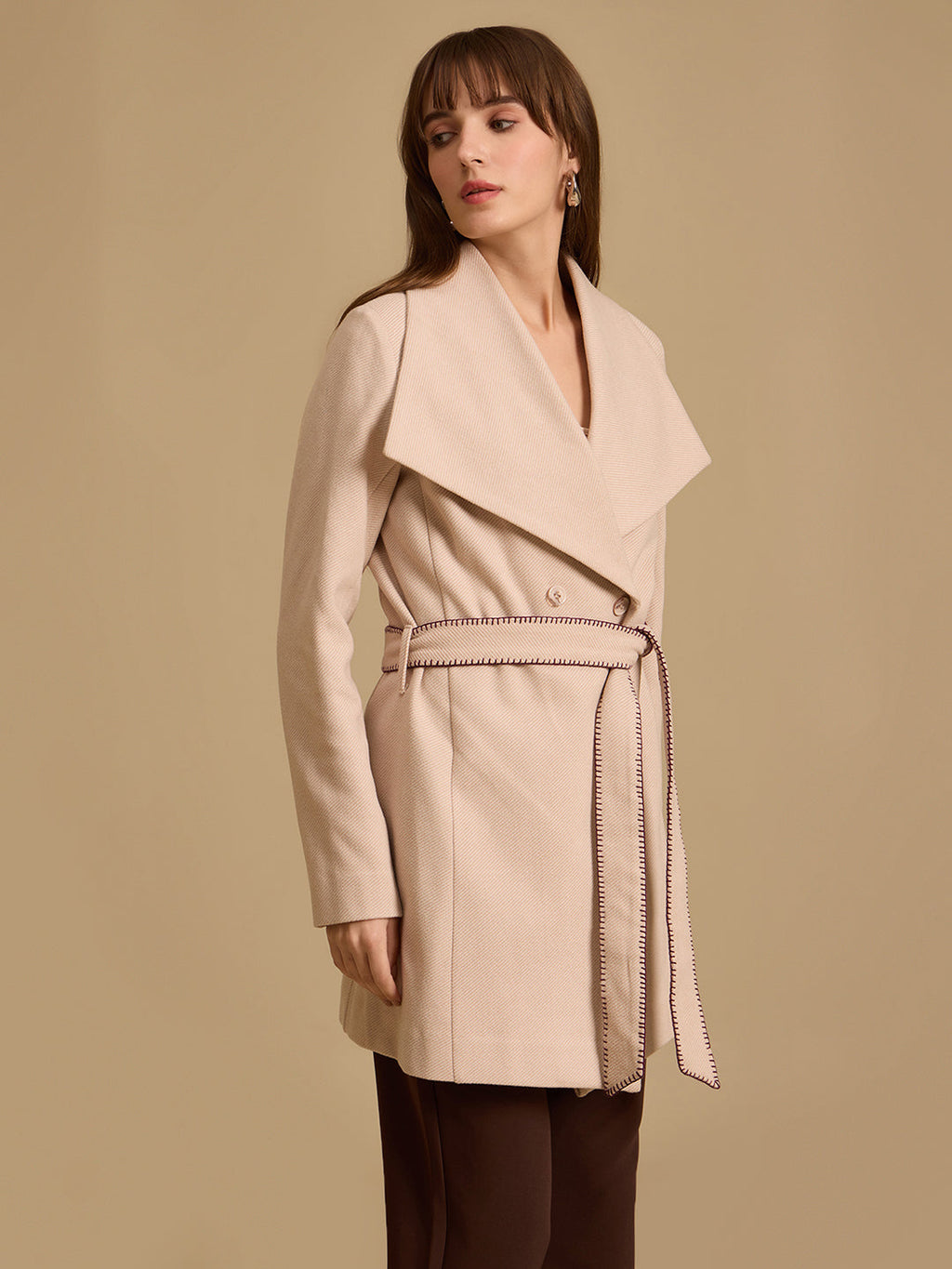 Twill Felt Overocat With Belt
