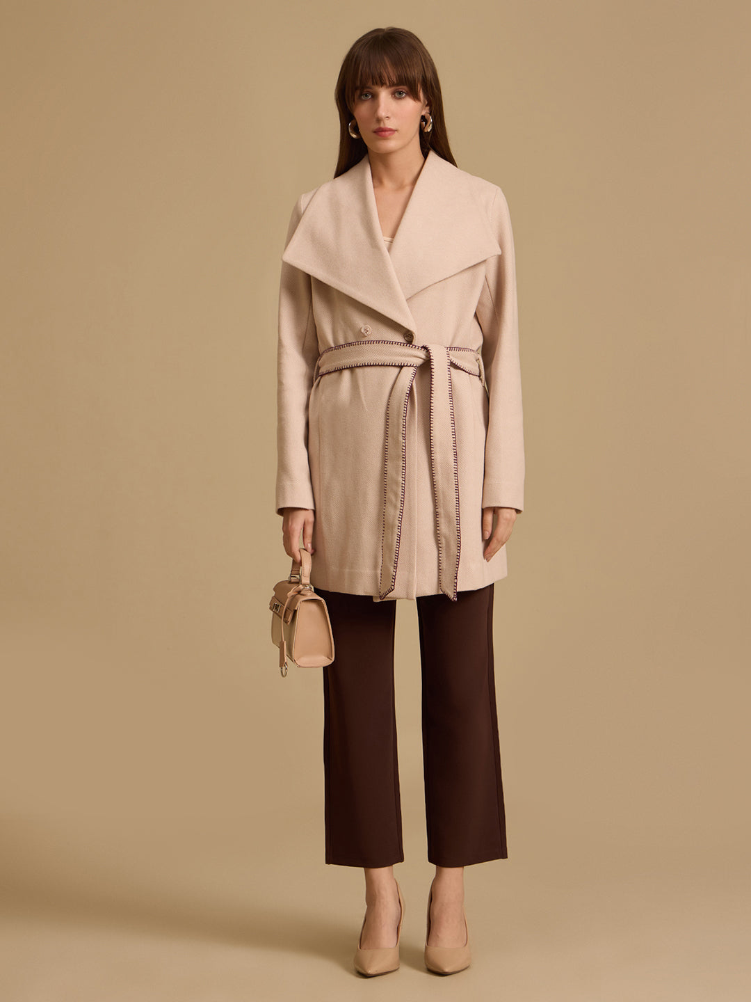 Twill Felt Overocat With Belt