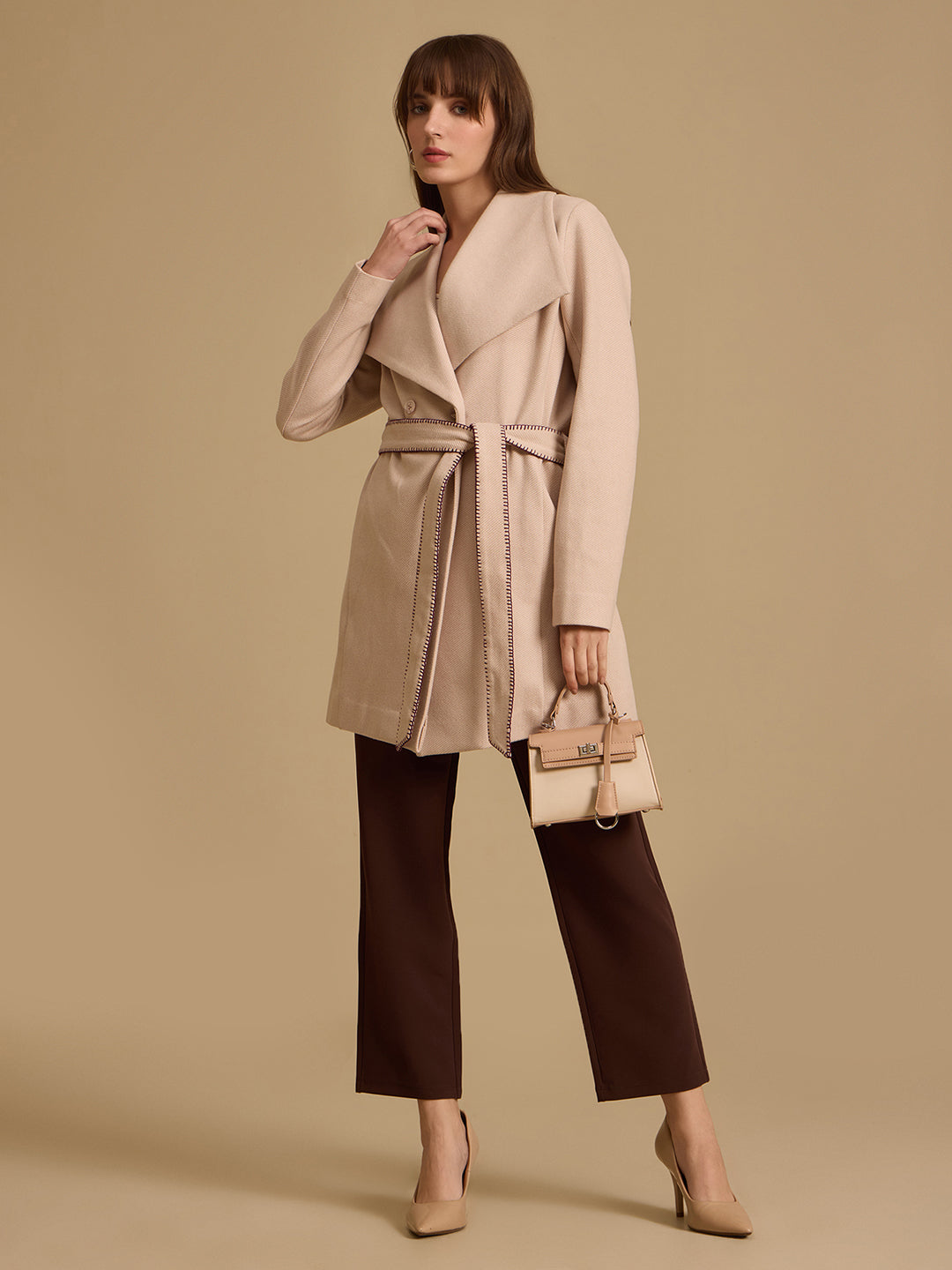 Twill Felt Overocat With Belt